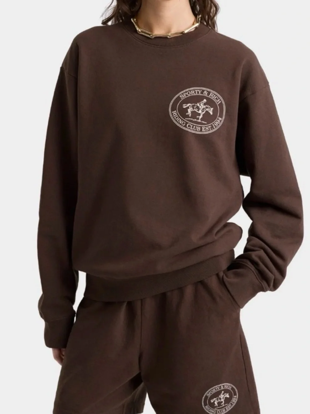 Sporty & Rich Brown Riding Club Logo Crewneck Sweatshirt - Picture 2 of 5